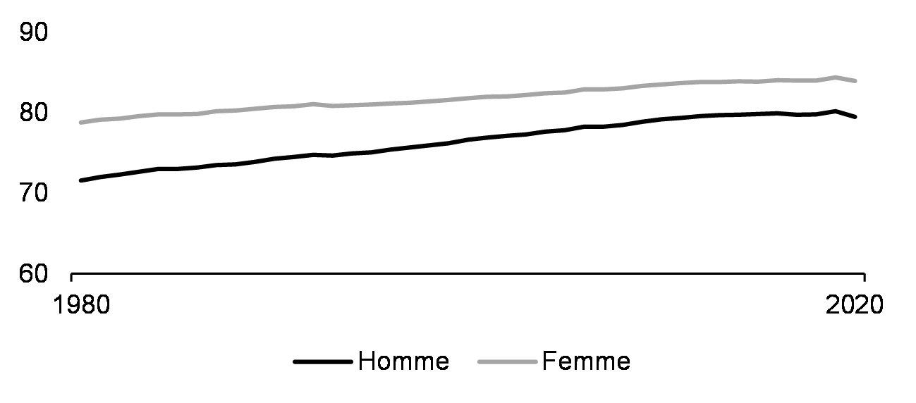 Espérance de vie à la naissance, d’après les estimations pour une seule année