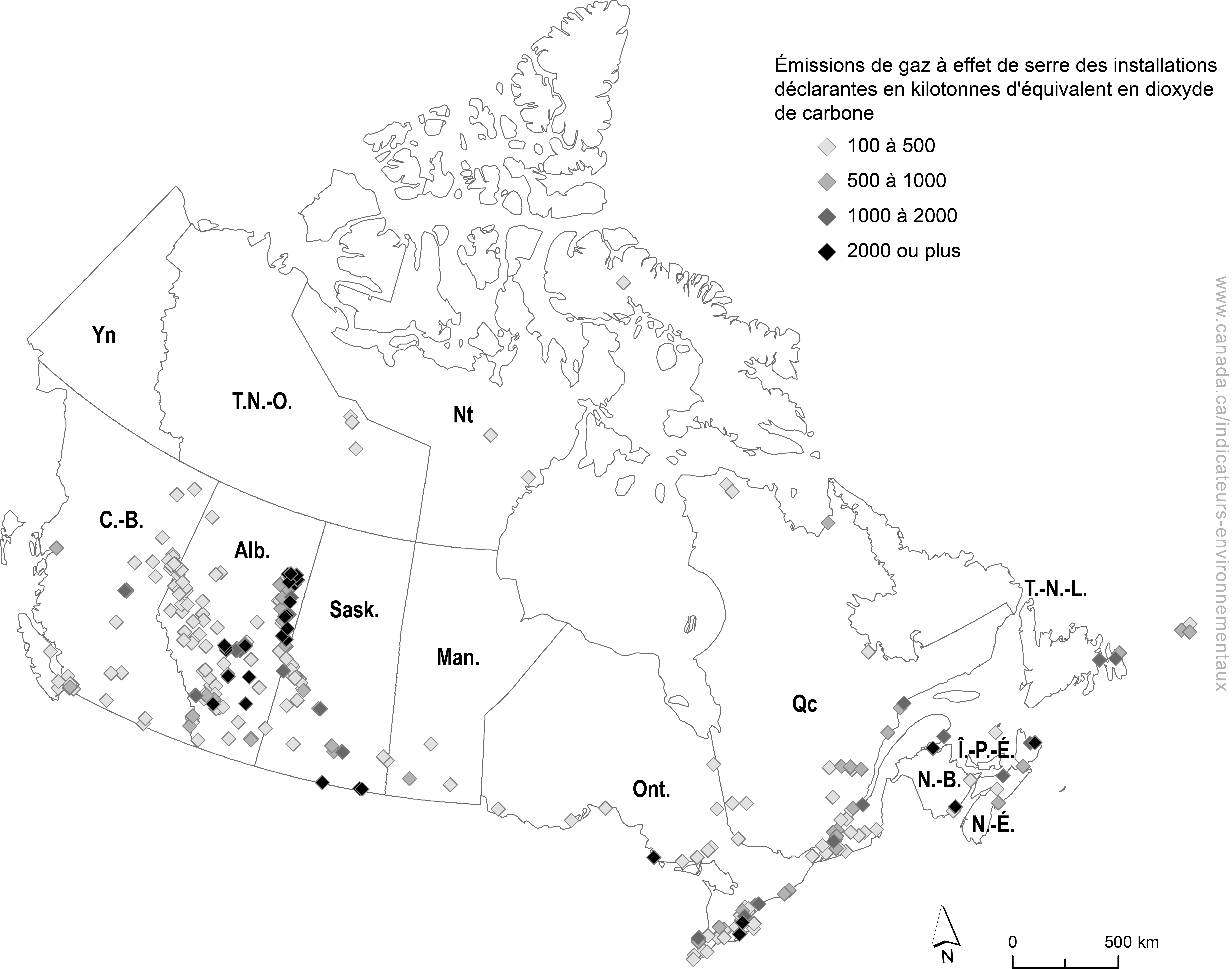 Figure 5.1 : Émissions de gaz à effet de serre provenant de grandes installations au Canada, 2018