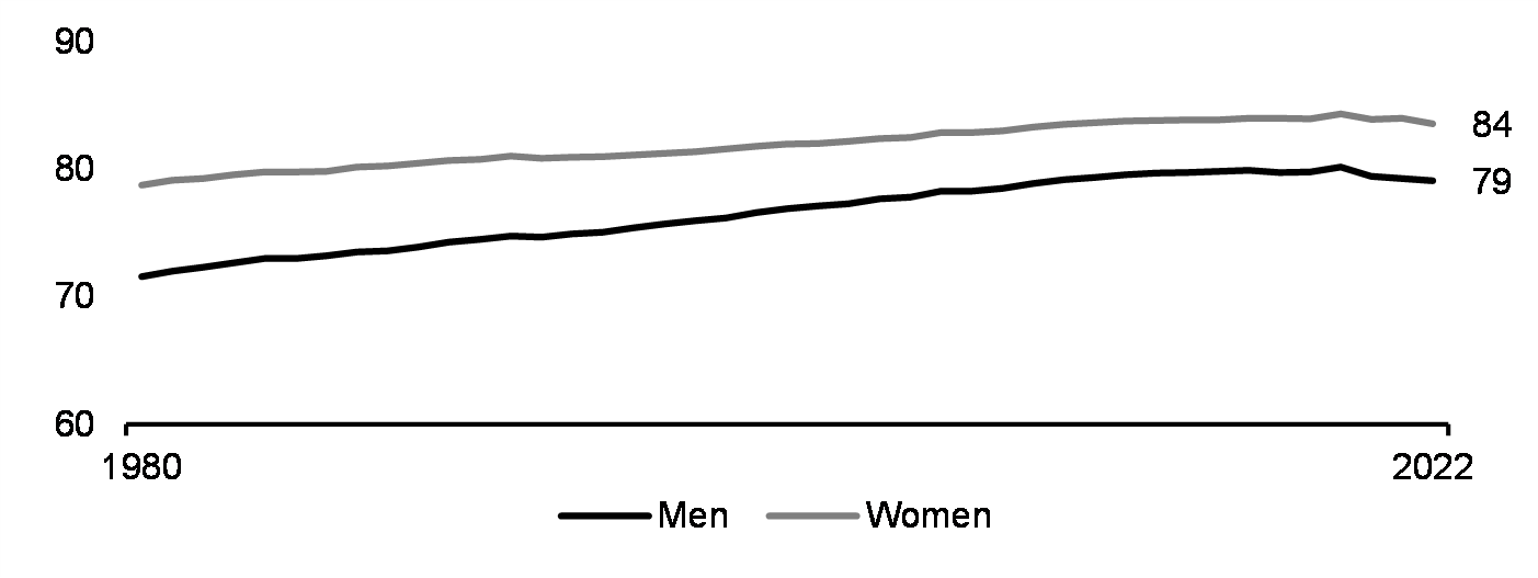 Life expectancy at birth (years, 1980-2022)