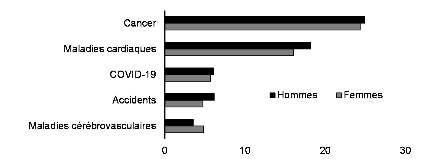 Répartition des principales causes de décès (%, 2022)